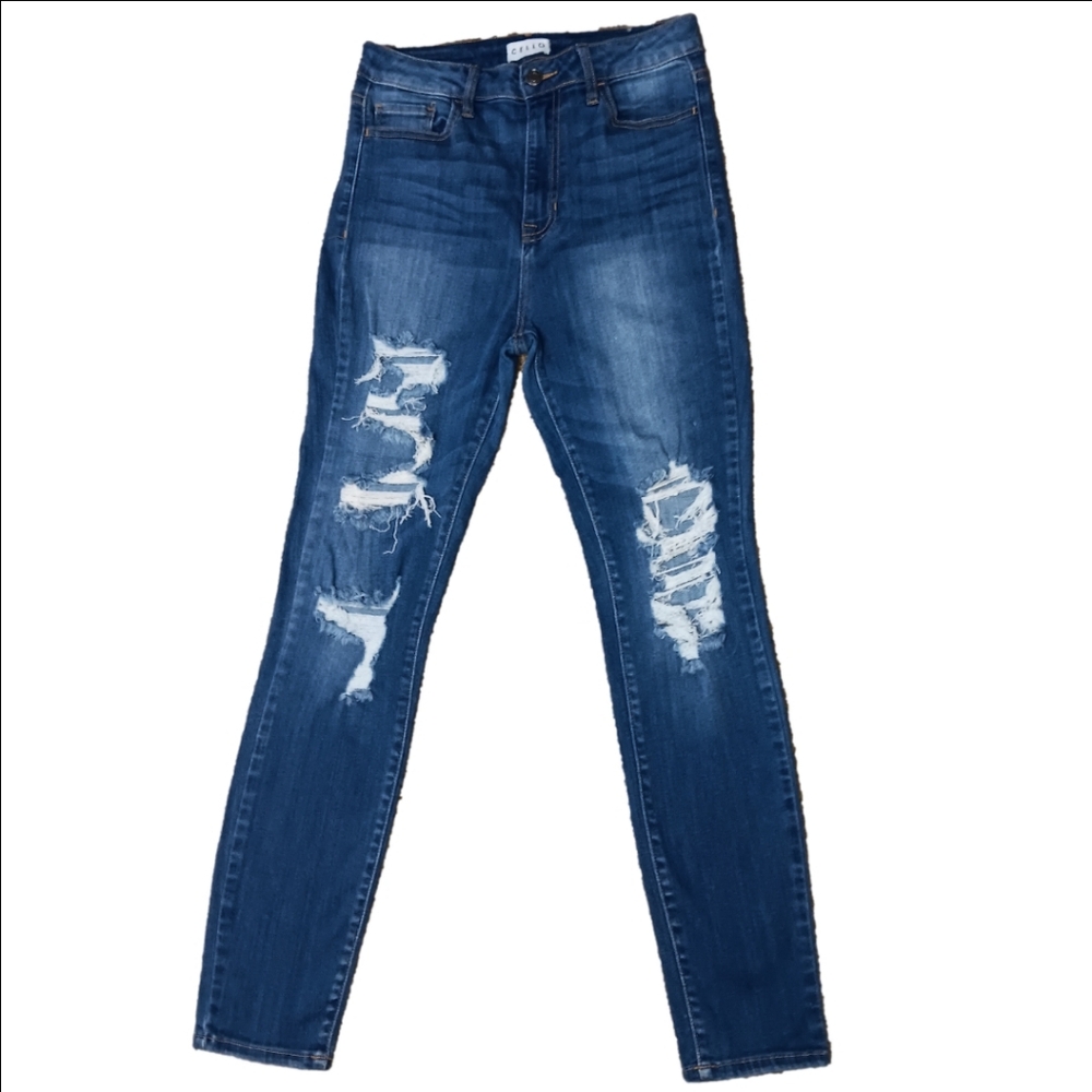 CELLO Jeans Junior Size 9 High-waist Rise Skinny Distressed 5 Pockets Whiskering